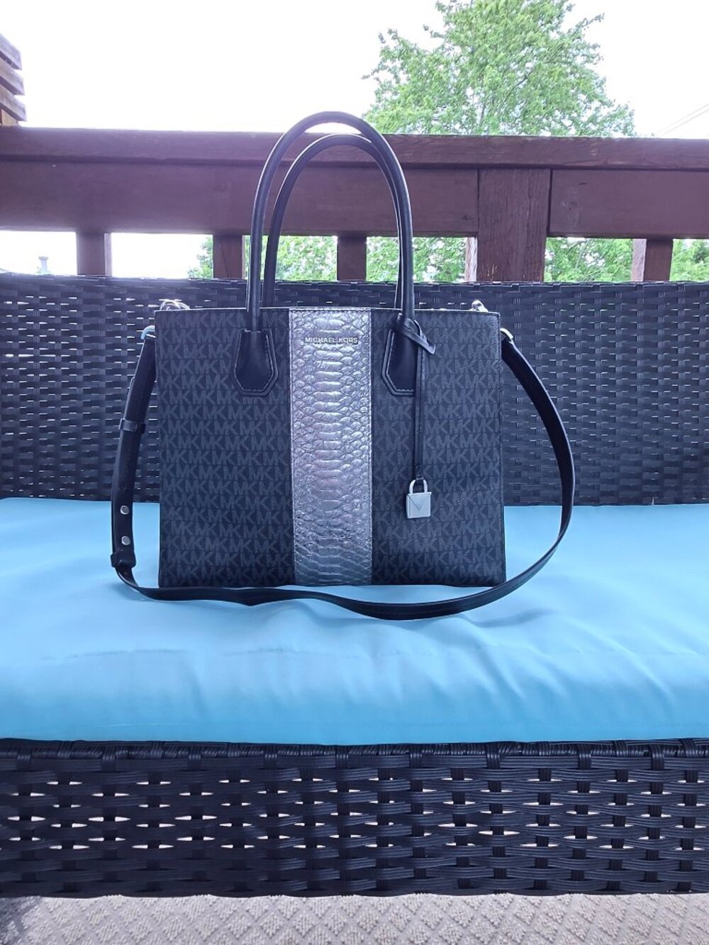 Michael Kors Metallic Silver and Black Satchel